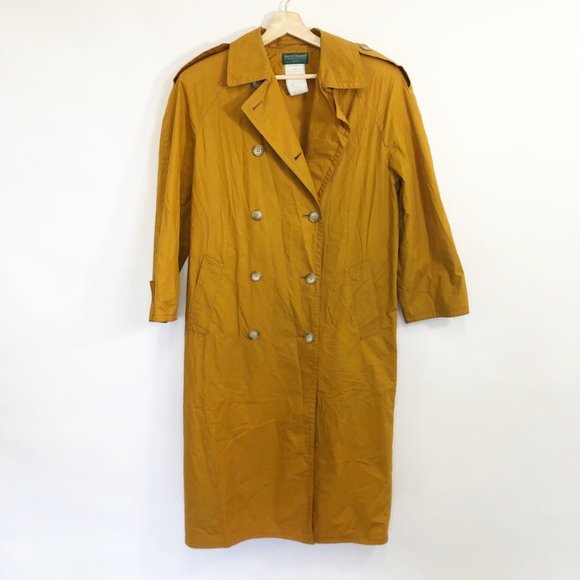 VTG 90's Harve Benard Yellow Ochre Trench Coat 6 - Picture 2 of 7